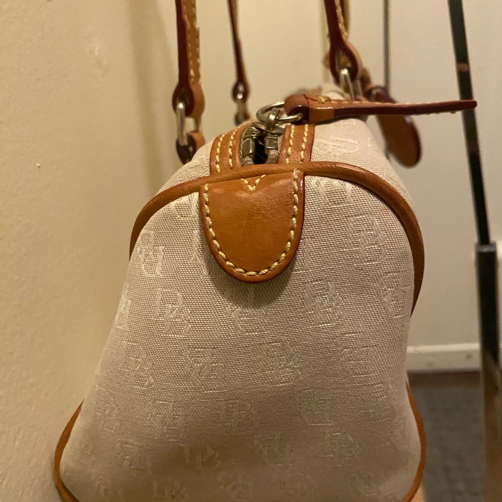 Dooney & Burke canvas rectangular satchel tan and brown - Picture 3 of 12